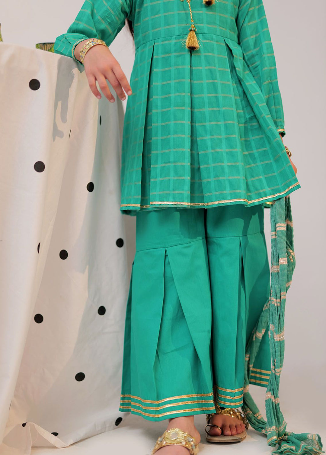 Senorita Pret Casual Cotton 3 Piece Suit KBD-02591-TGN/GLD