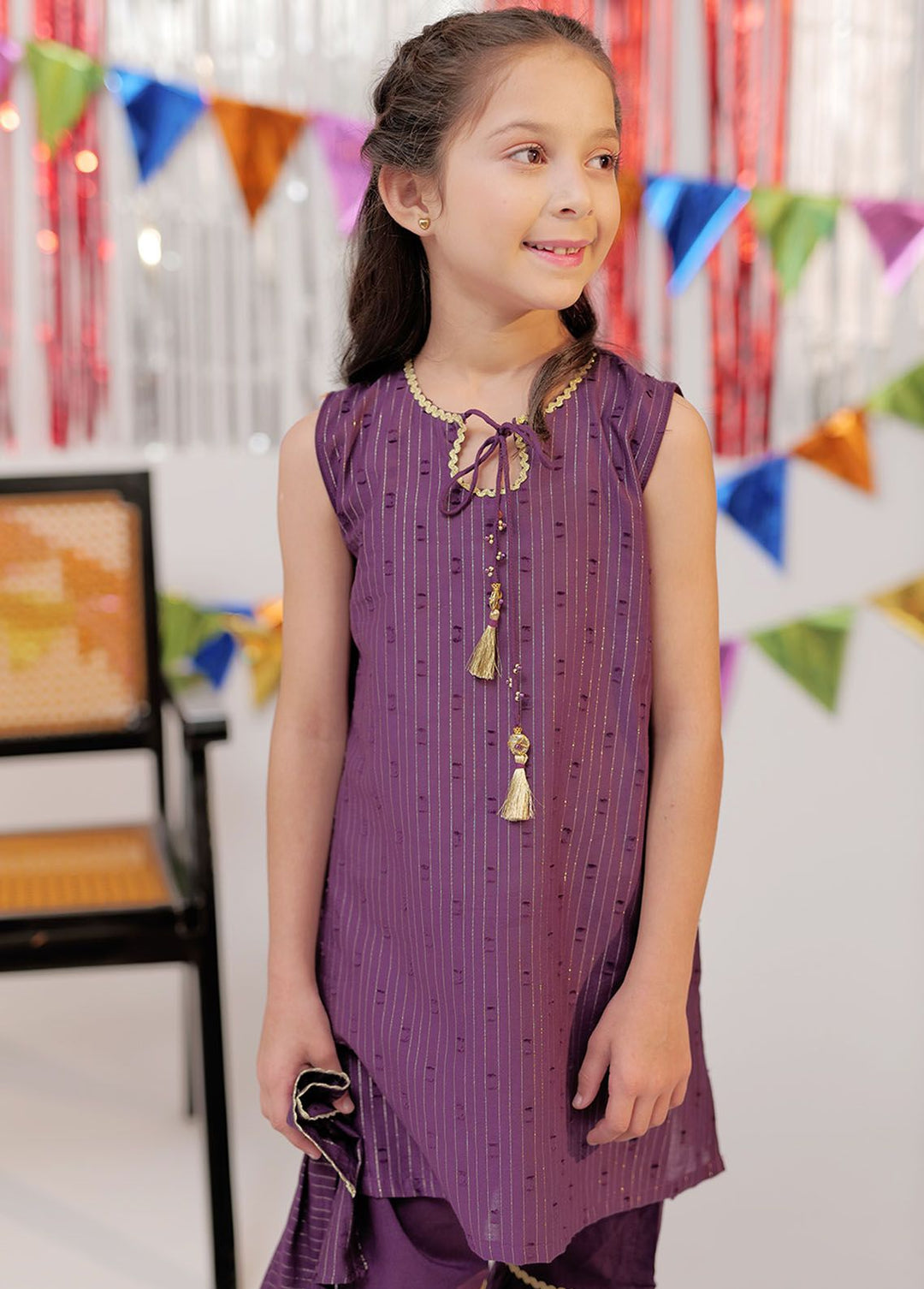 Senorita Pret Casual Cotton 3 Piece Suit KBD-02601-PRL/GLD