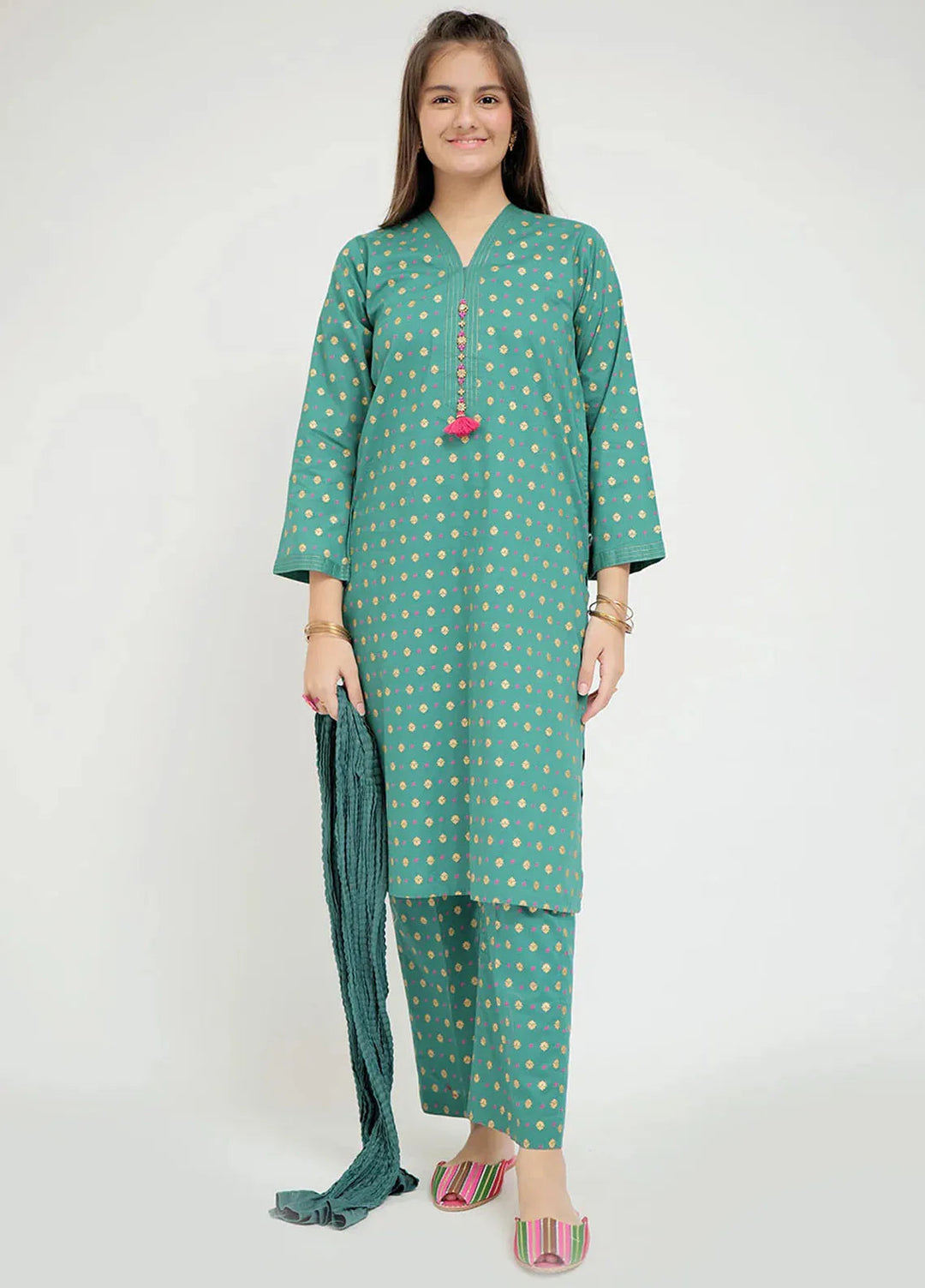 Senorita Pret Casual Cotton Cambric 3 Piece Suit for Girls for Girls GAD-02652