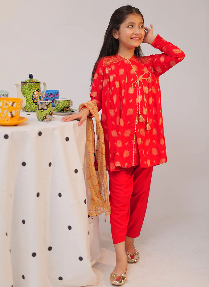 Senorita Pret Casual Viscose 3 Piece Suit KBD-02611-RED/GLD