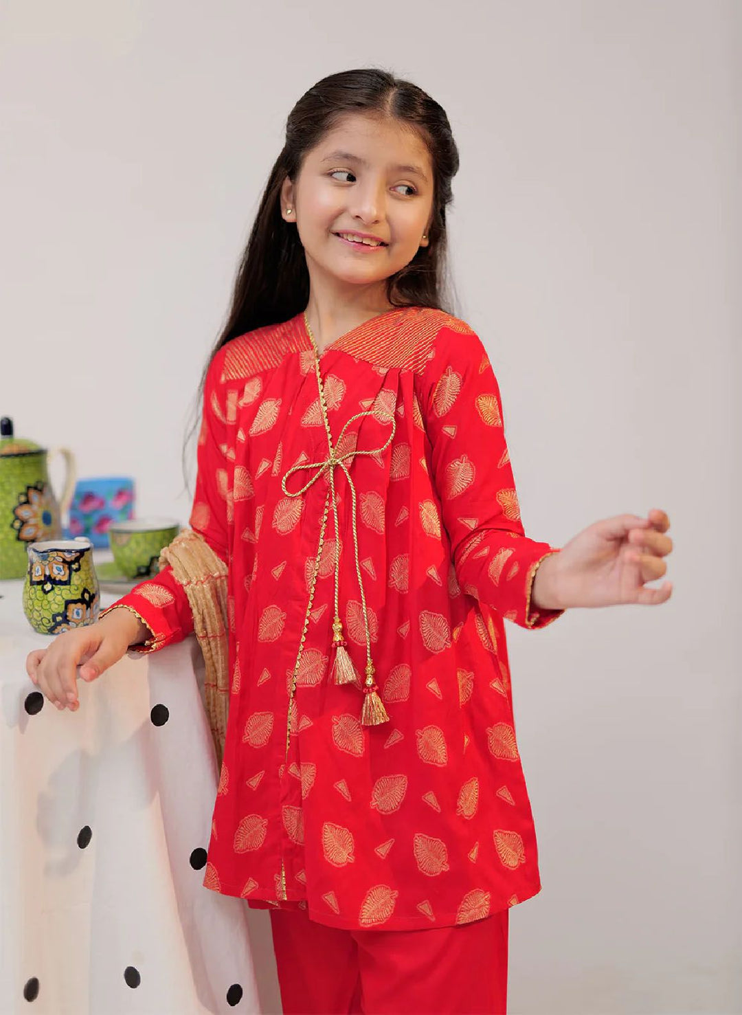 Senorita Pret Casual Viscose 3 Piece Suit KBD-02611-RED/GLD