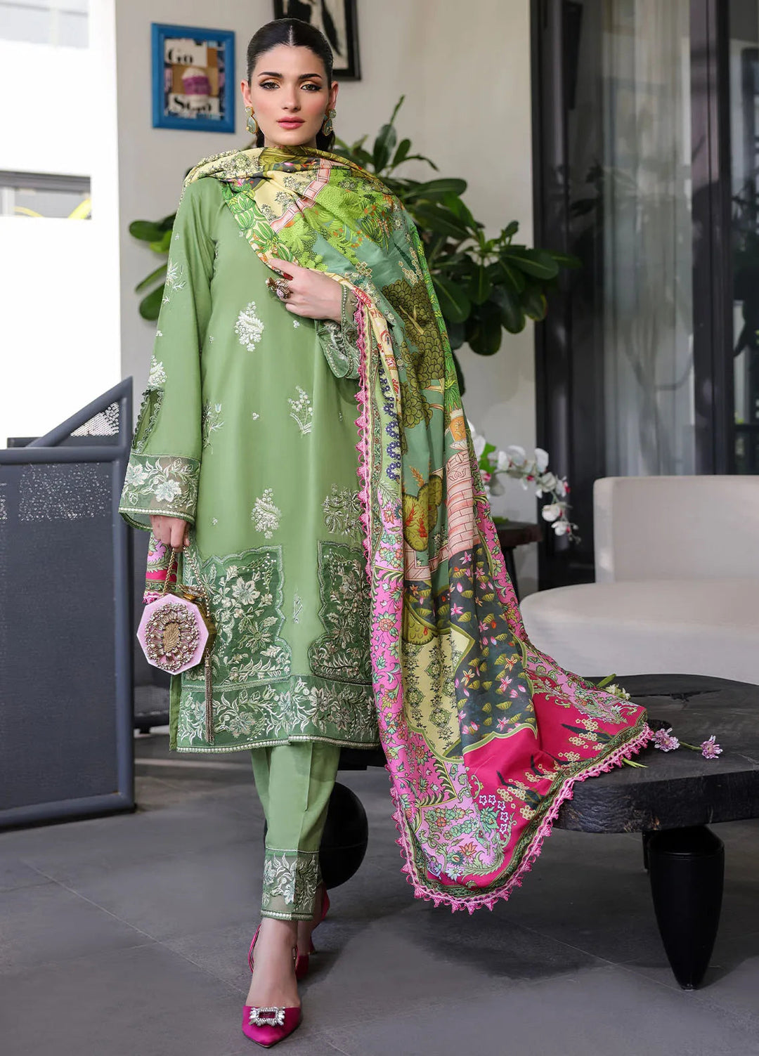 Sera By Sahane Embroidered Lawn Suits Unstitched 3 Piece SNE24SR CT-11004 Sage - Summer Collection