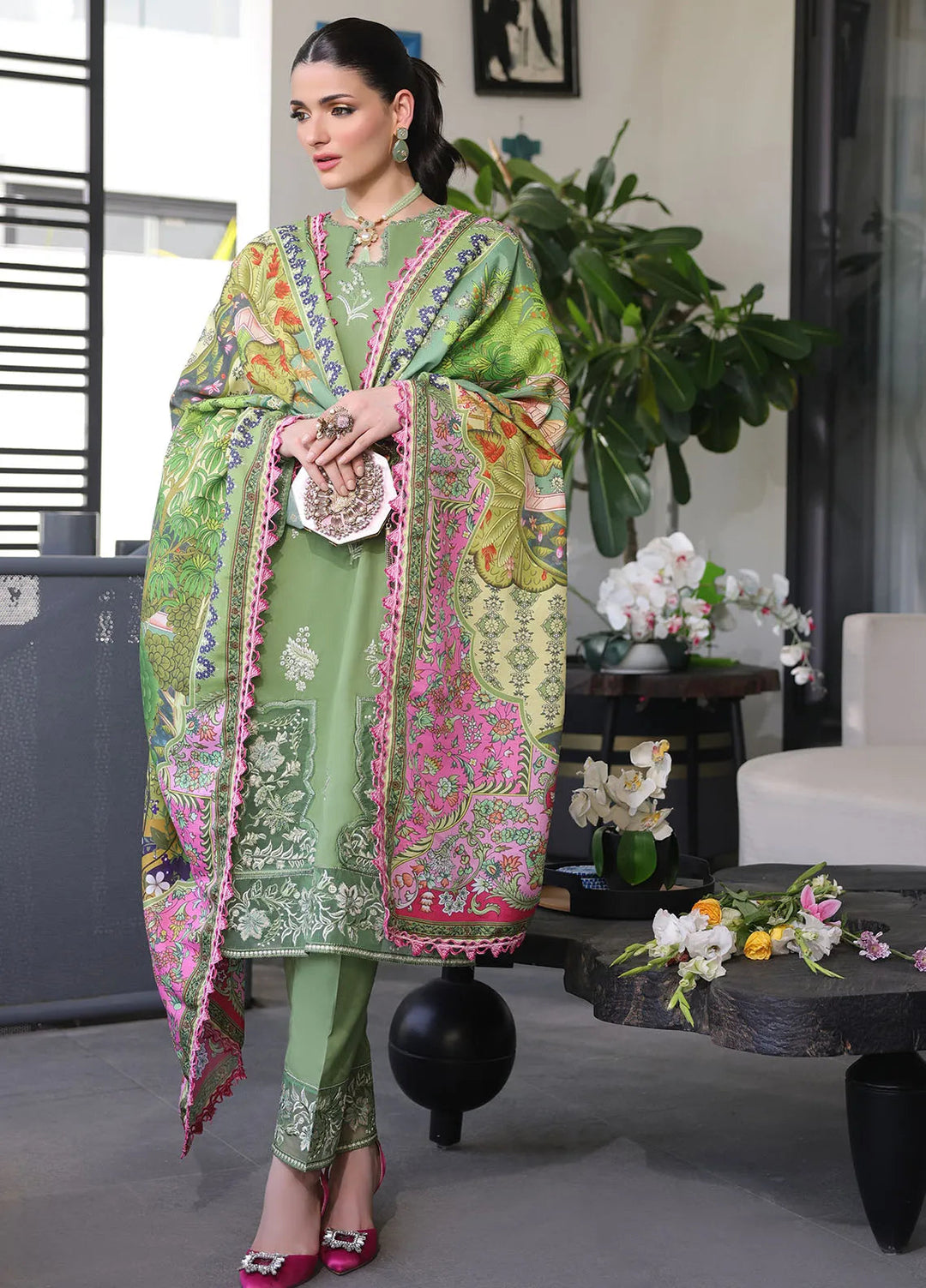 Sera By Sahane Embroidered Lawn Suits Unstitched 3 Piece SNE24SR CT-11004 Sage - Summer Collection