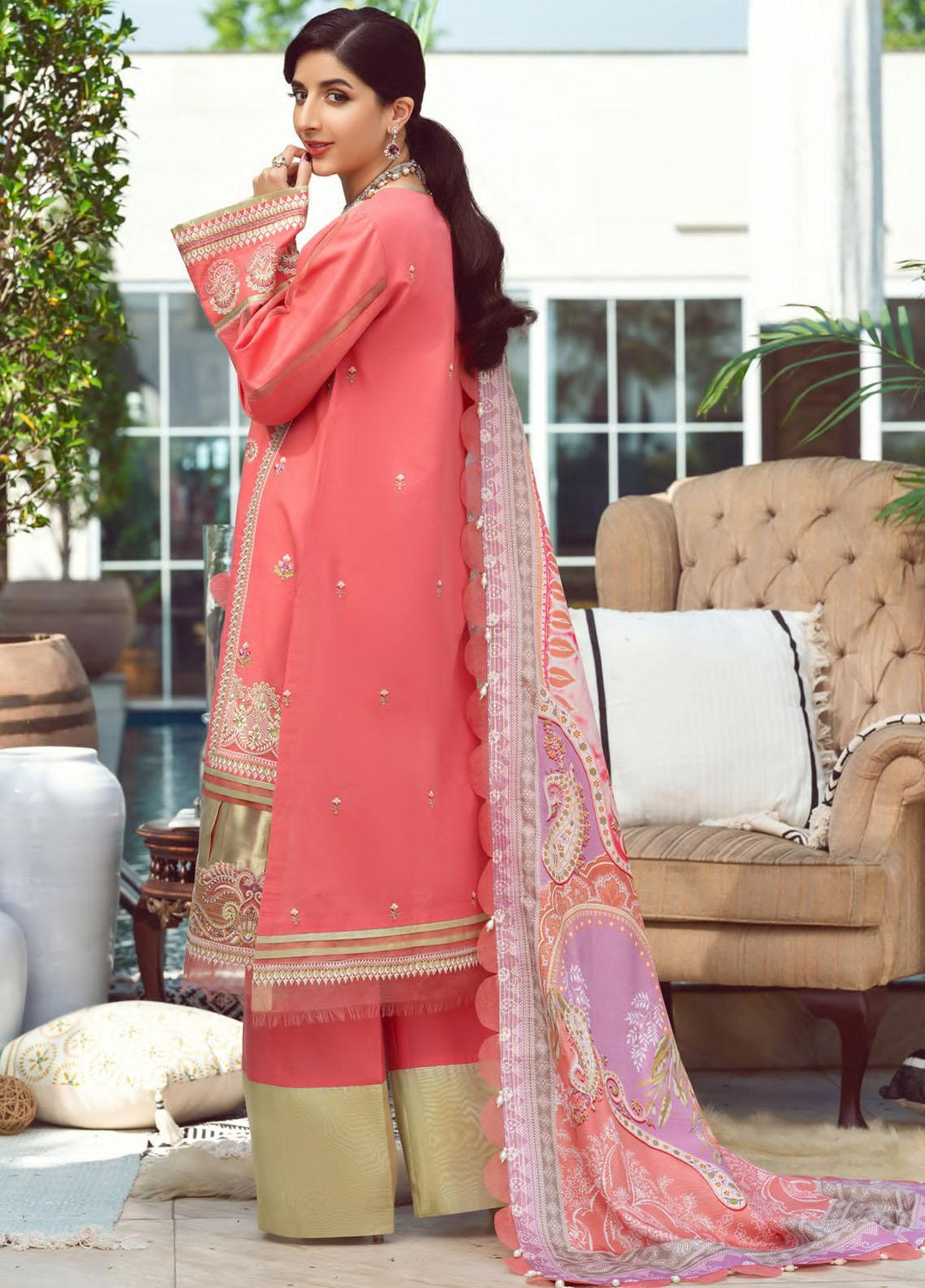 Seran Embroidered Lawn Suit Unstitched 3 Piece SRN22E 01 Enchanted Orchard - Luxury Collection