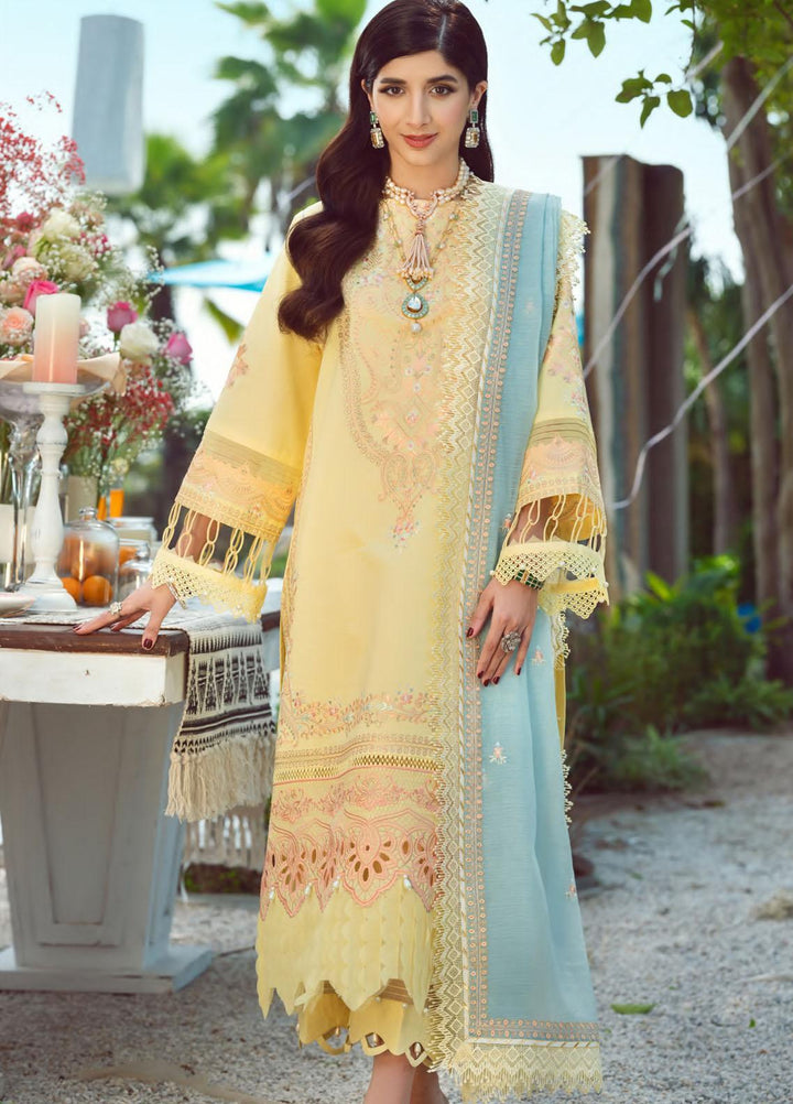 Seran Embroidered Lawn Suit Unstitched 3 Piece SRN22E 03 Dreamy Daffodil - Luxury Collection