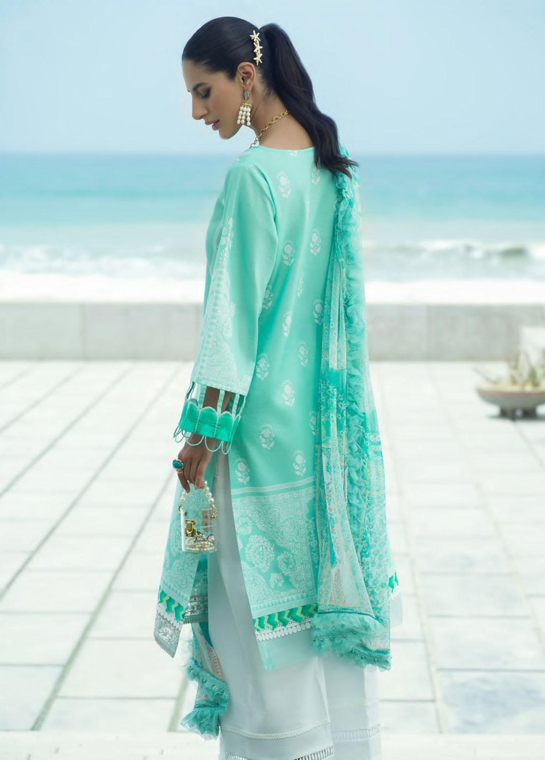 Pearls of the Ocean By Seran Embroidered Lawn Suits Unstitched 3 Piece SRN22PO 05 Seafoam Splendor - Eid Collection