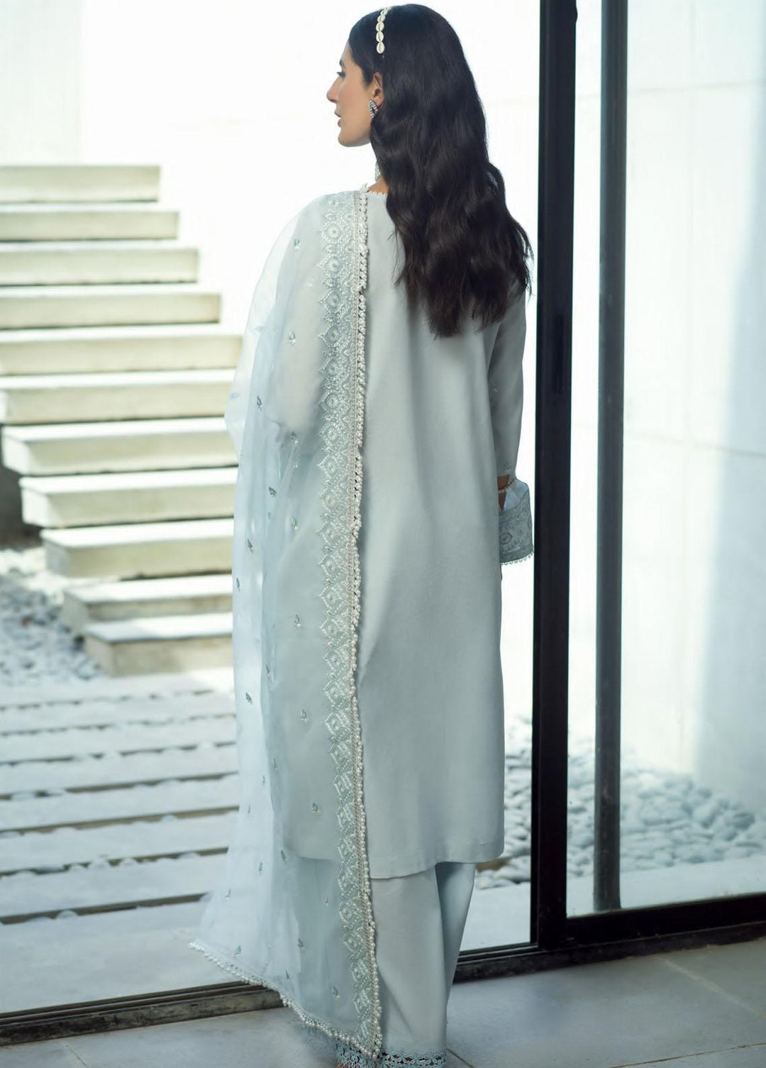 Pearls of the Ocean By Seran Embroidered Lawn Suits Unstitched 3 Piece SRN22PO 09 Serene Sky - Eid Collection