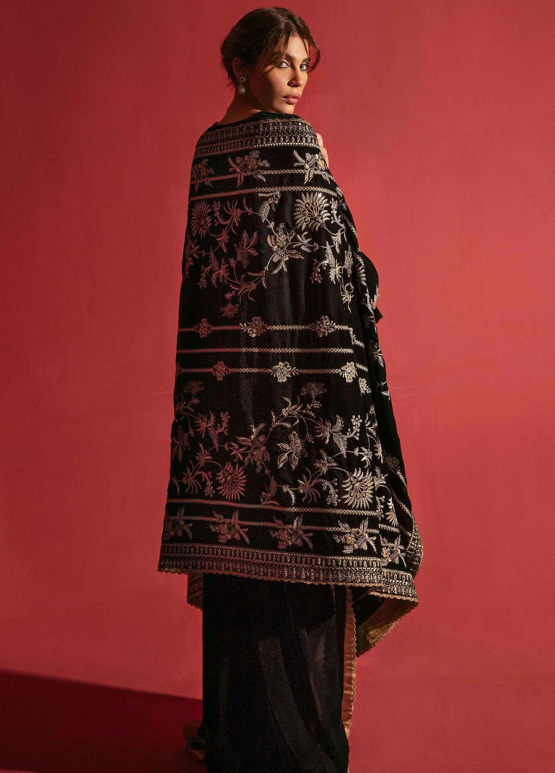 Seran Embroidered Velvet  Shawls SRN23LV Black Velvet Shawl - Velvet Shawls