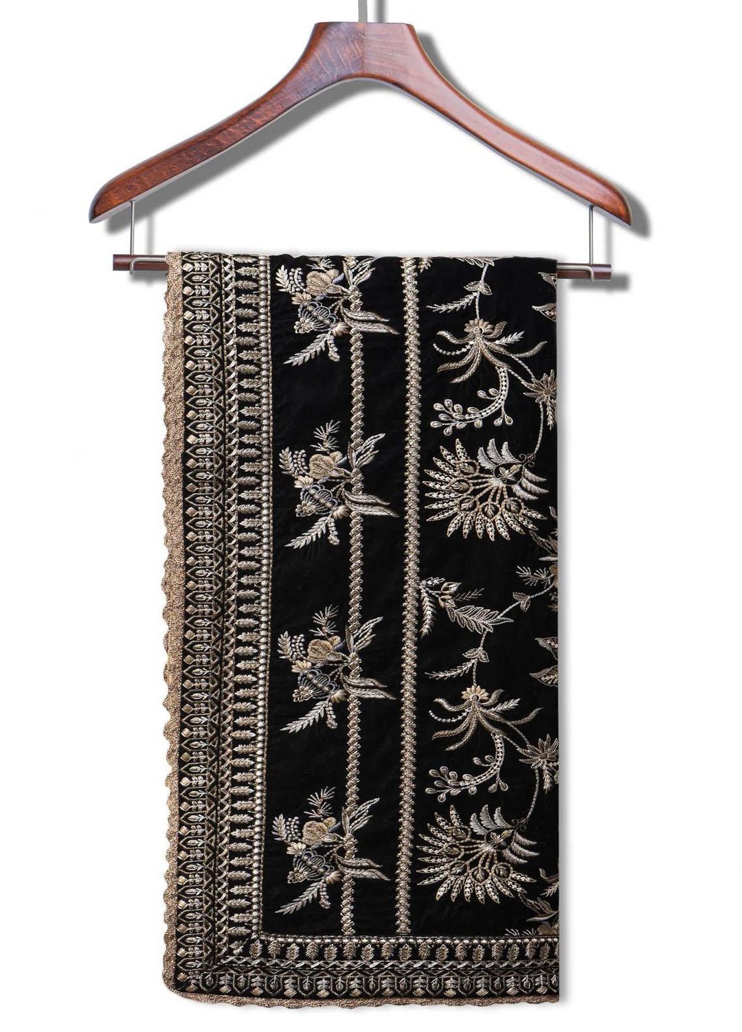 Seran Embroidered Velvet  Shawls SRN23LV Black Velvet Shawl - Velvet Shawls