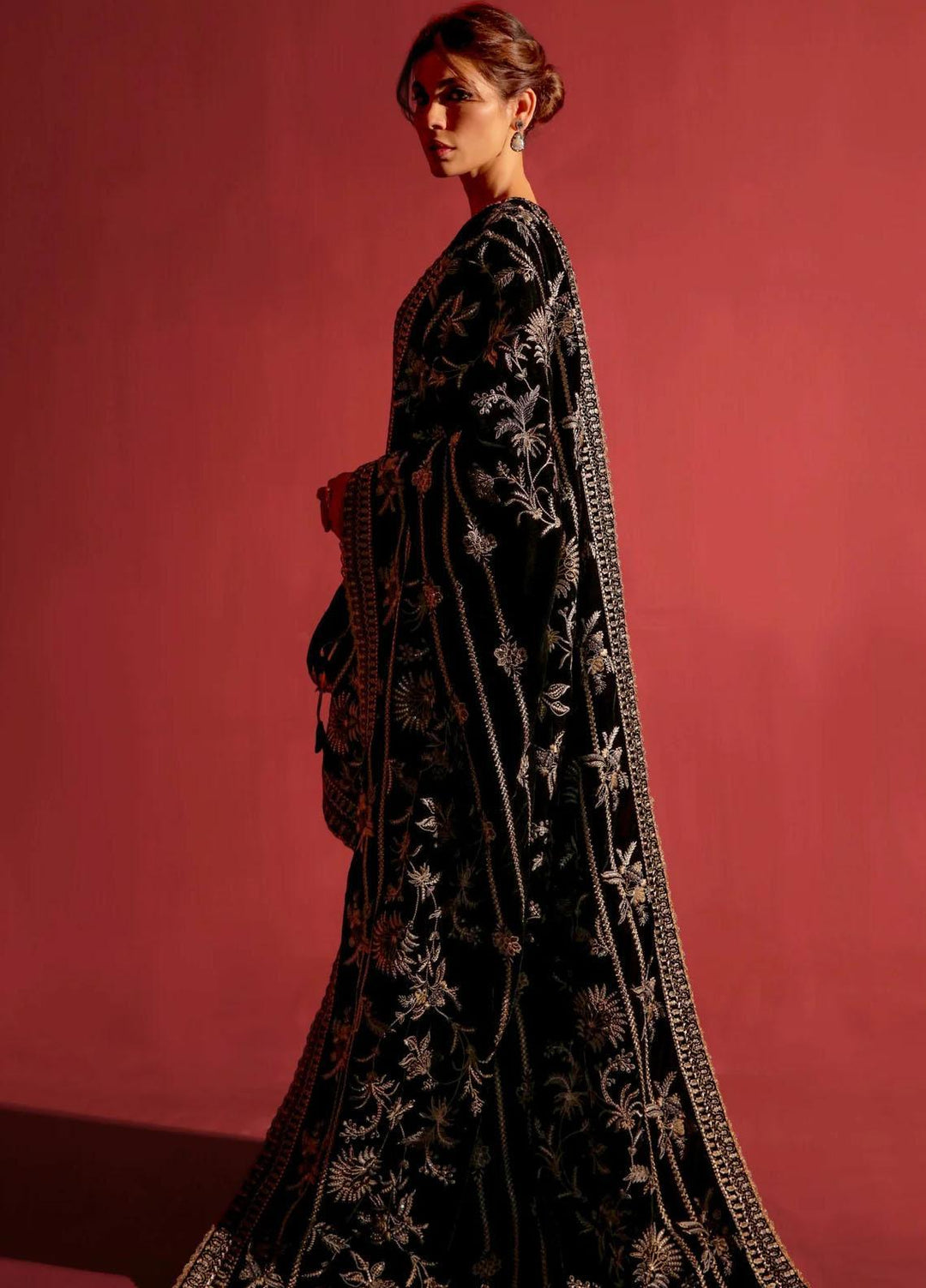 Seran Embroidered Velvet  Shawls SRN23LV Black Velvet Shawl - Velvet Shawls