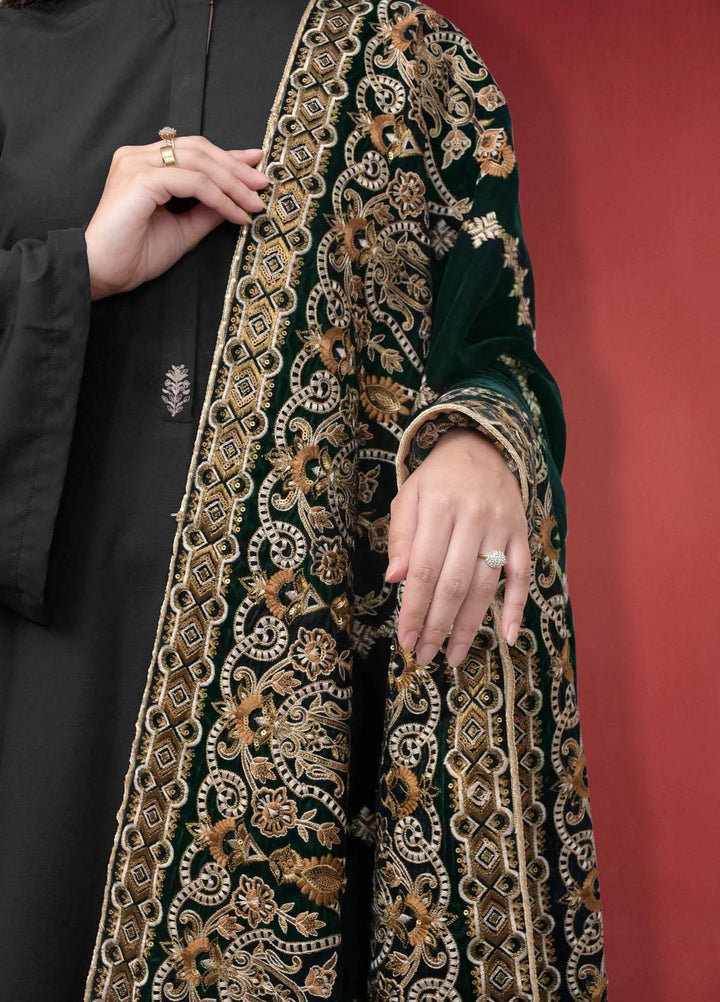 Seran Embroidered Velvet  Shawls SRN23LV Green Velvet Shawl - Velvet Shawls
