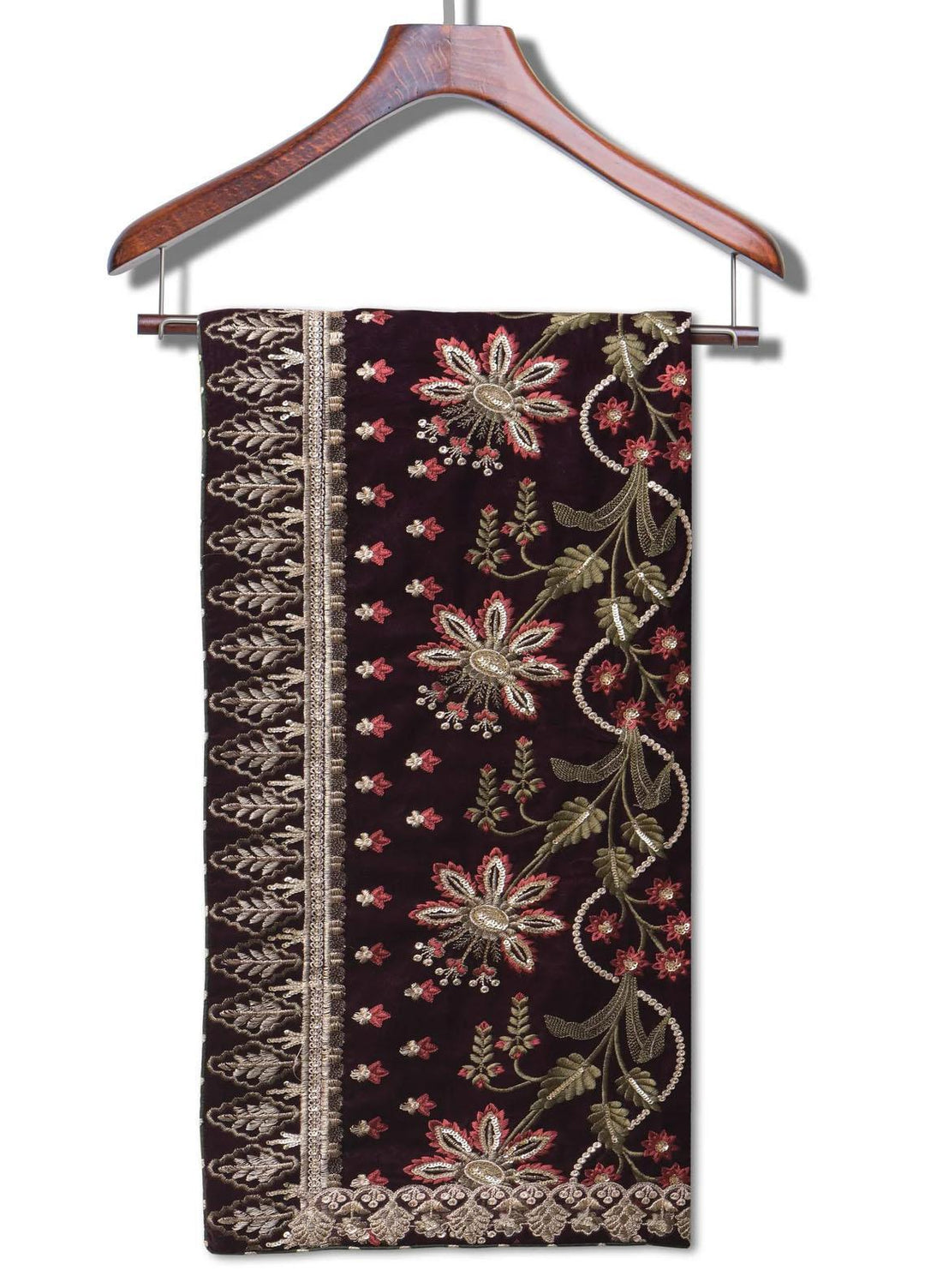 Seran Embroidered Velvet  Shawls SRN23LV Plum Velvet Shawl - Velvet Shawls