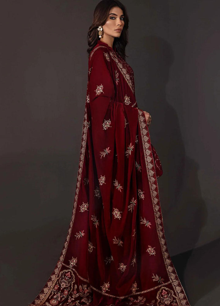 Seran Embroidered Velvet  Shawls SRN23LV Maroon Velvet Shawl - Velvet Shawls