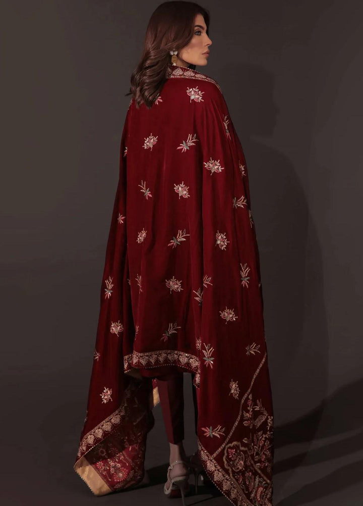 Seran Embroidered Velvet  Shawls SRN23LV Maroon Velvet Shawl - Velvet Shawls