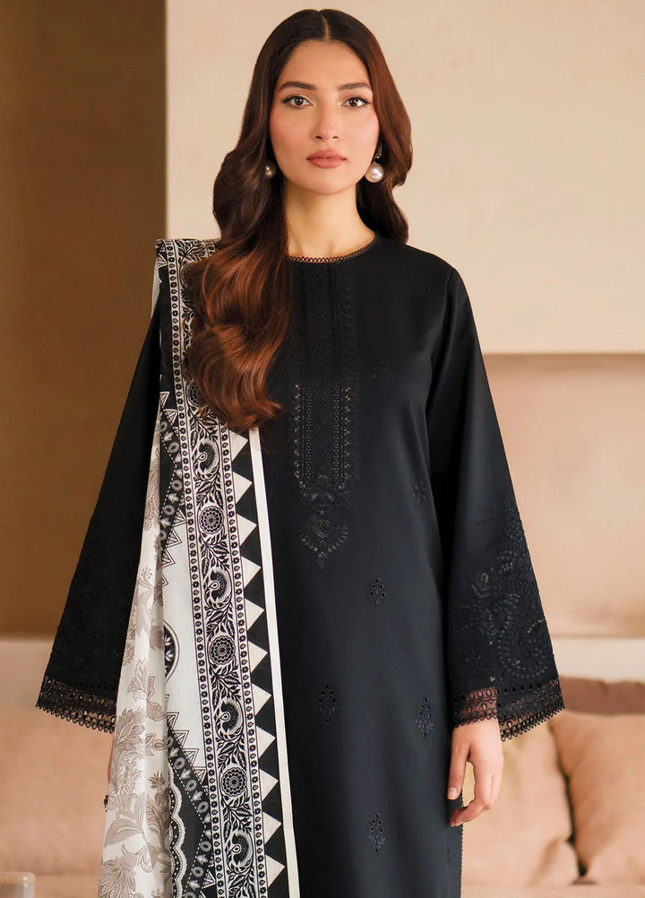 Seran Monochrome Embroidered Lawn Suit Unstitched 3 Piece SRN24M D-01 Noir - Summer Collection