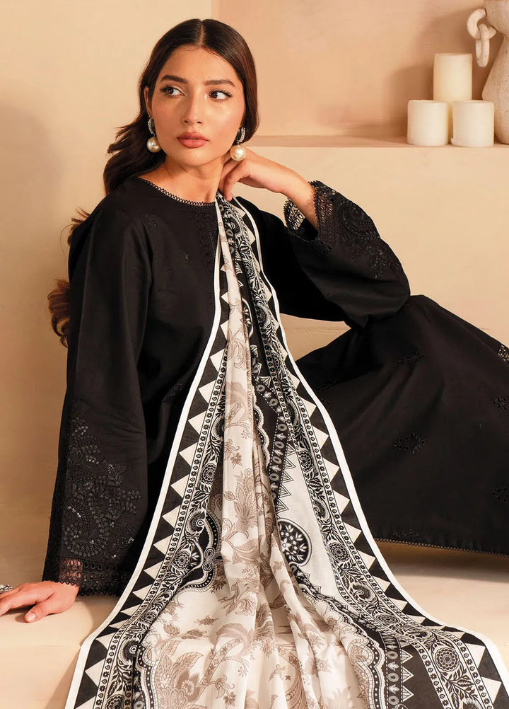 Seran Monochrome Embroidered Lawn Suit Unstitched 3 Piece SRN24M D-01 Noir - Summer Collection