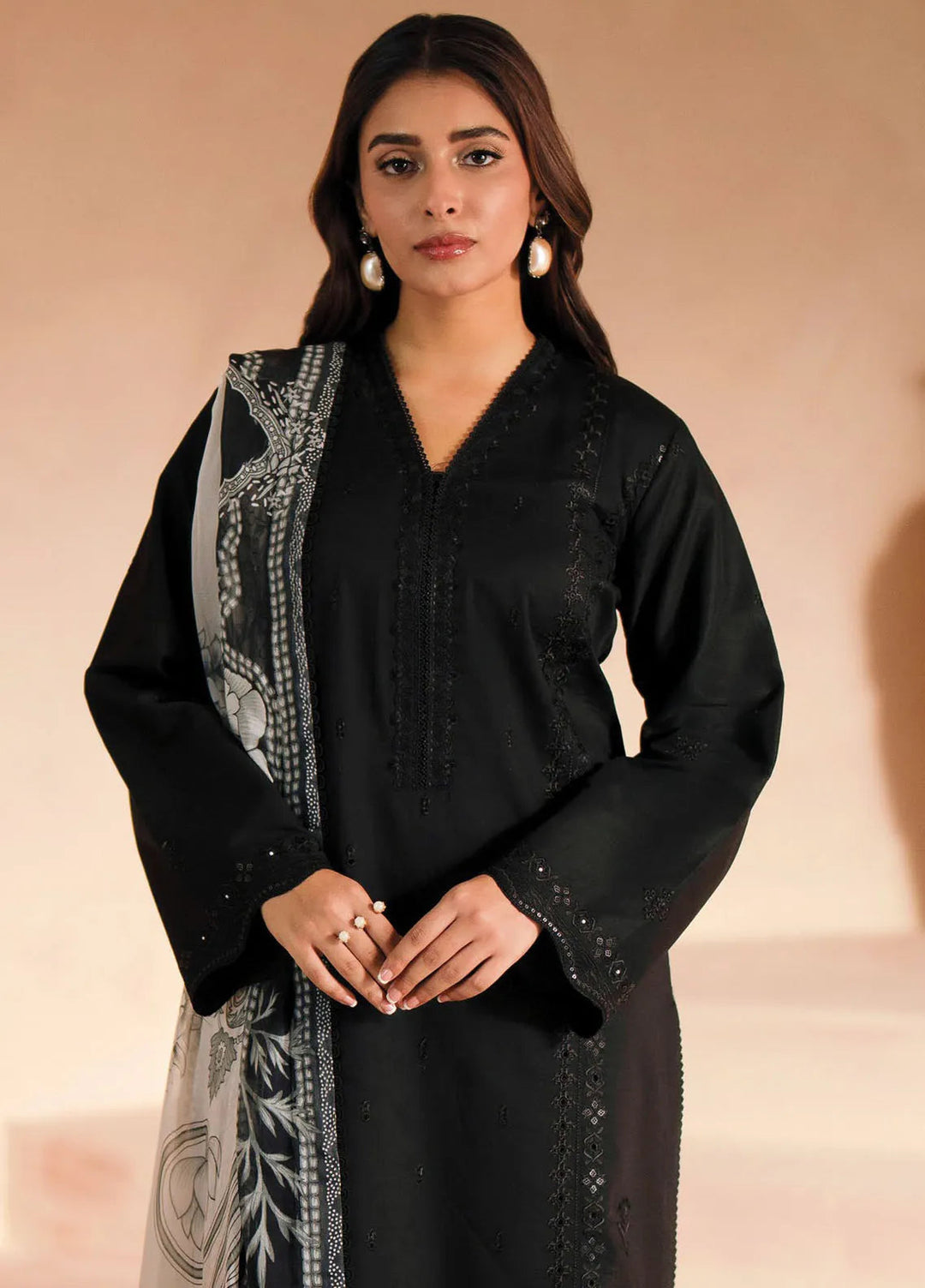 Seran Monochrome Embroidered Lawn Suit Unstitched 3 Piece SRN24M D-03 Raven - Summer Collection