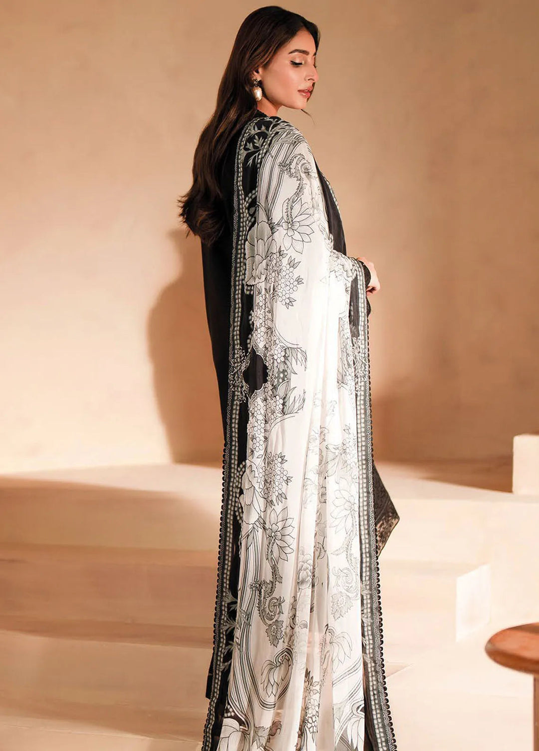 Seran Monochrome Embroidered Lawn Suit Unstitched 3 Piece SRN24M D-03 Raven - Summer Collection