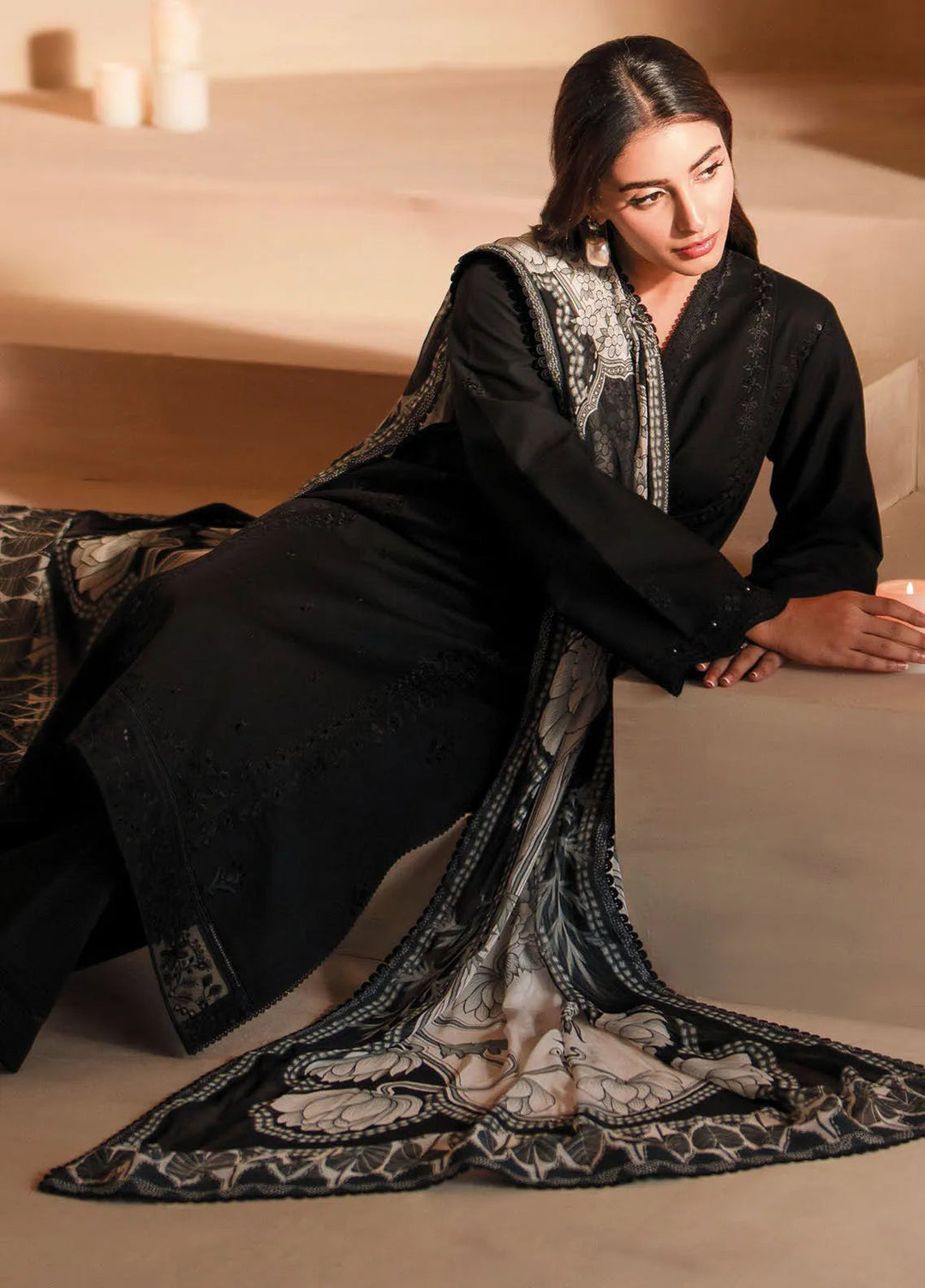 Seran Monochrome Embroidered Lawn Suit Unstitched 3 Piece SRN24M D-03 Raven - Summer Collection