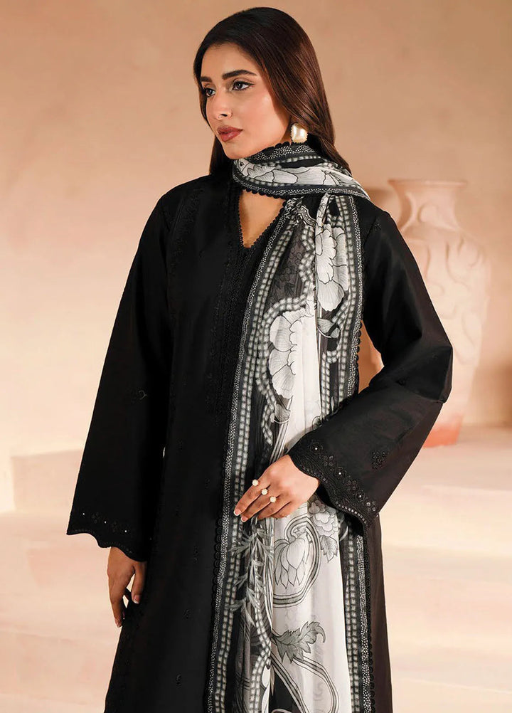 Seran Monochrome Embroidered Lawn Suit Unstitched 3 Piece SRN24M D-03 Raven - Summer Collection