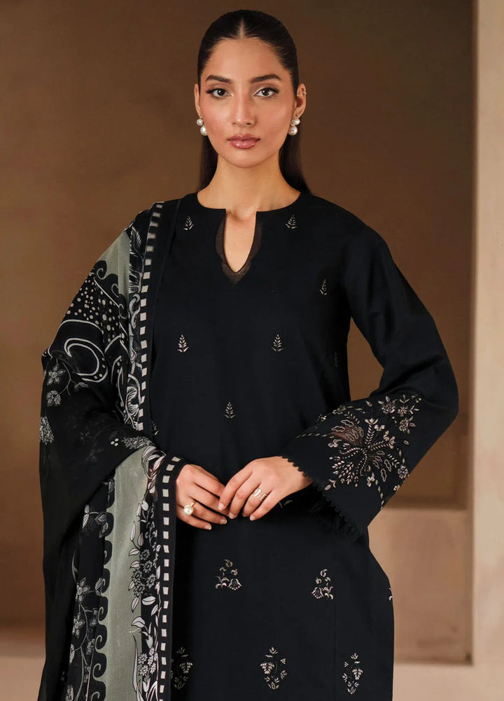 Seran Monochrome Embroidered Lawn Suit Unstitched 3 Piece SRN24M D-05 Onyx - Summer Collection