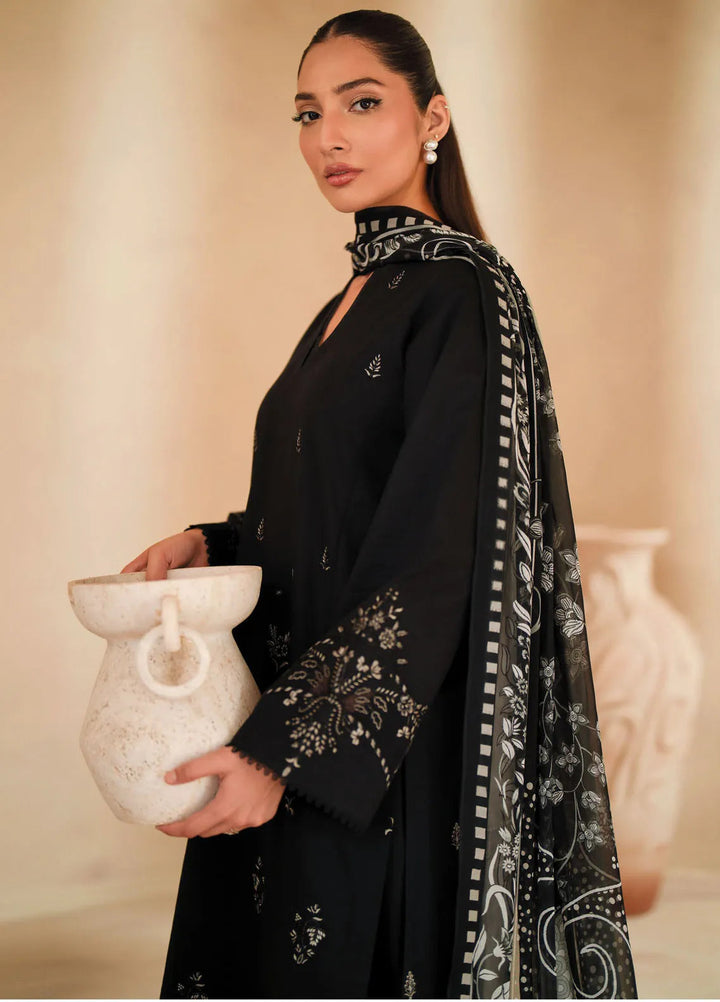 Seran Monochrome Embroidered Lawn Suit Unstitched 3 Piece SRN24M D-05 Onyx - Summer Collection