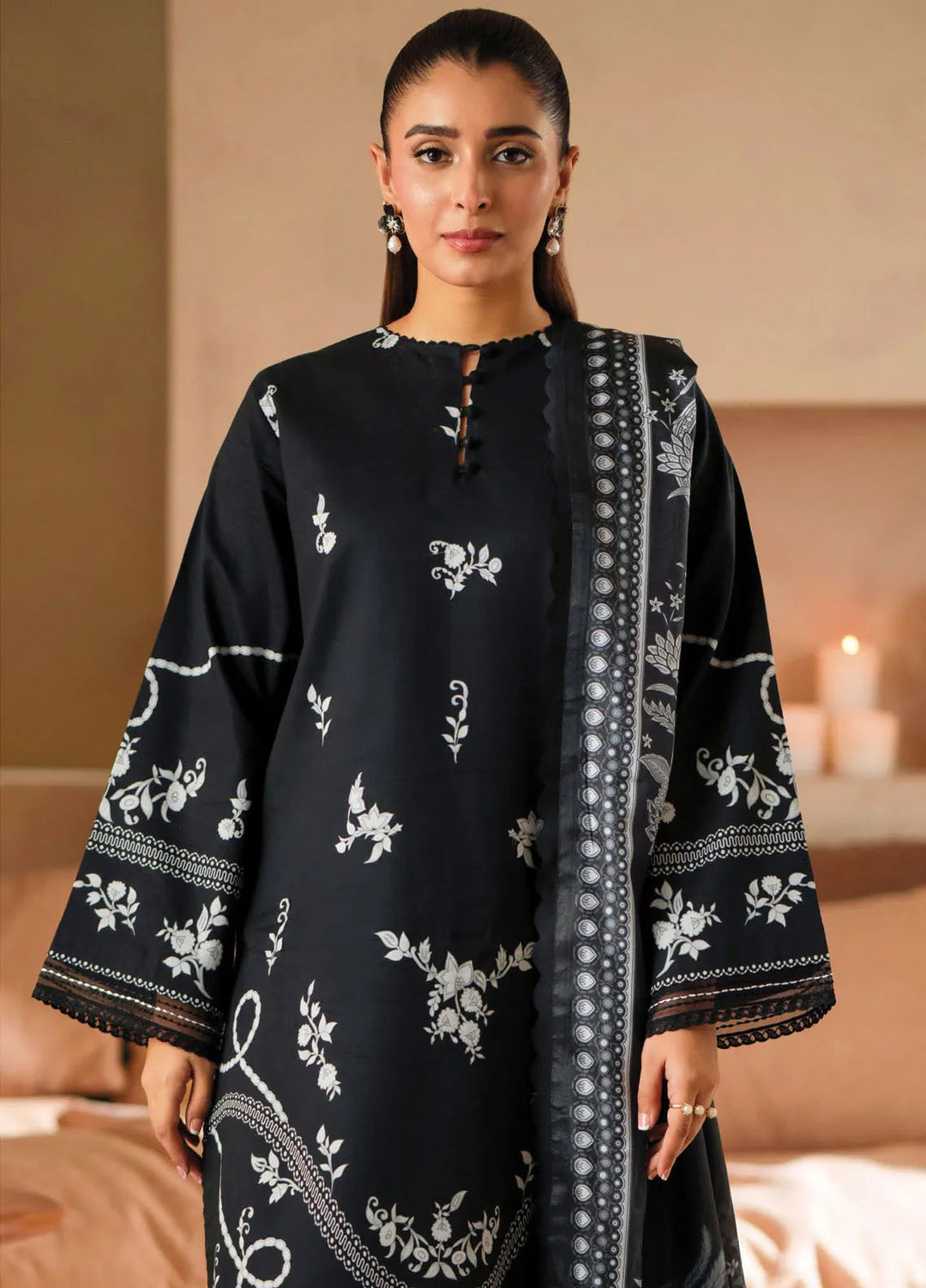 Seran Monochrome Embroidered Lawn Suit Unstitched 3 Piece SRN24M D-06 Elysian - Summer Collection