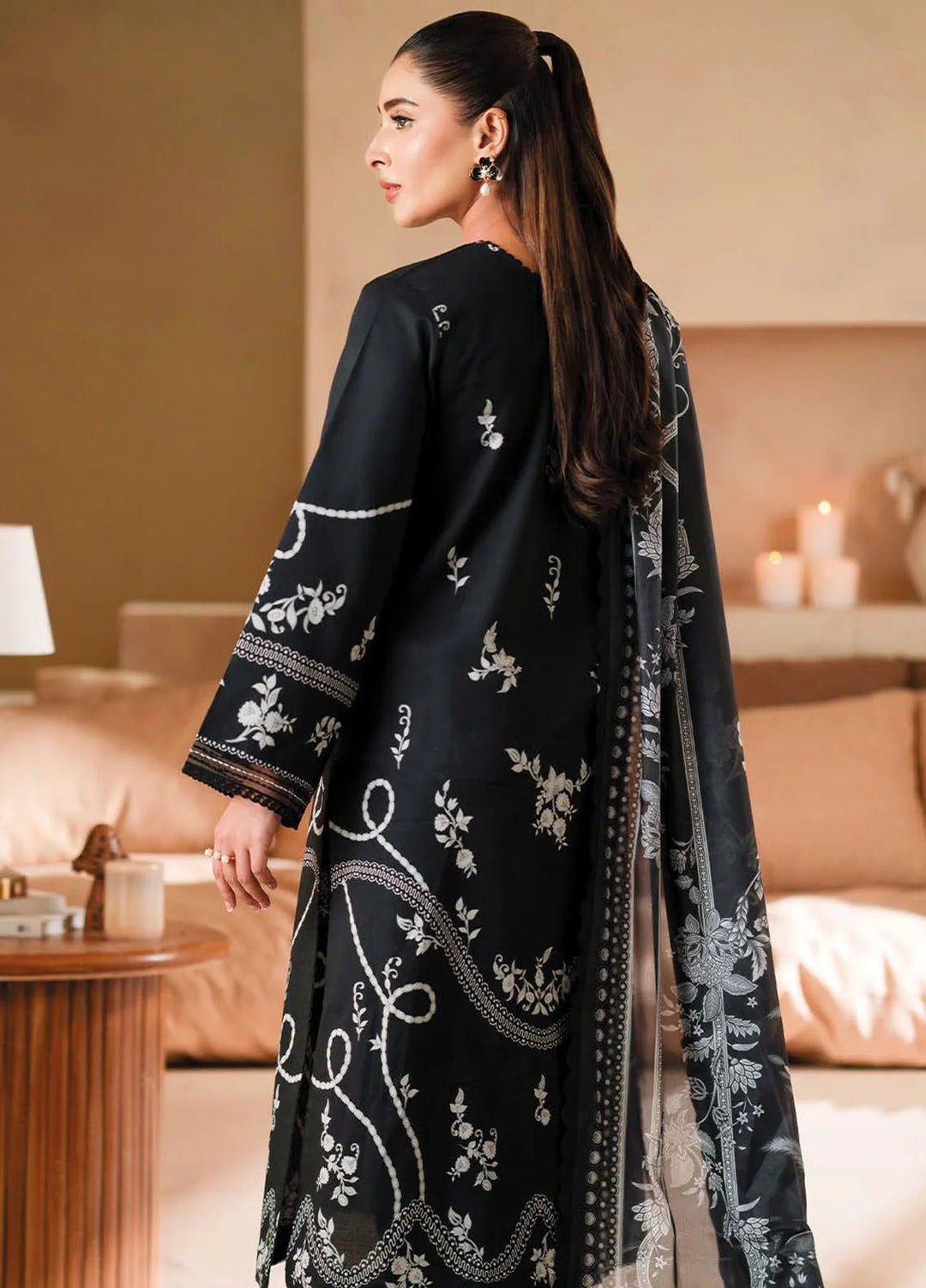 Seran Monochrome Embroidered Lawn Suit Unstitched 3 Piece SRN24M D-06 Elysian - Summer Collection