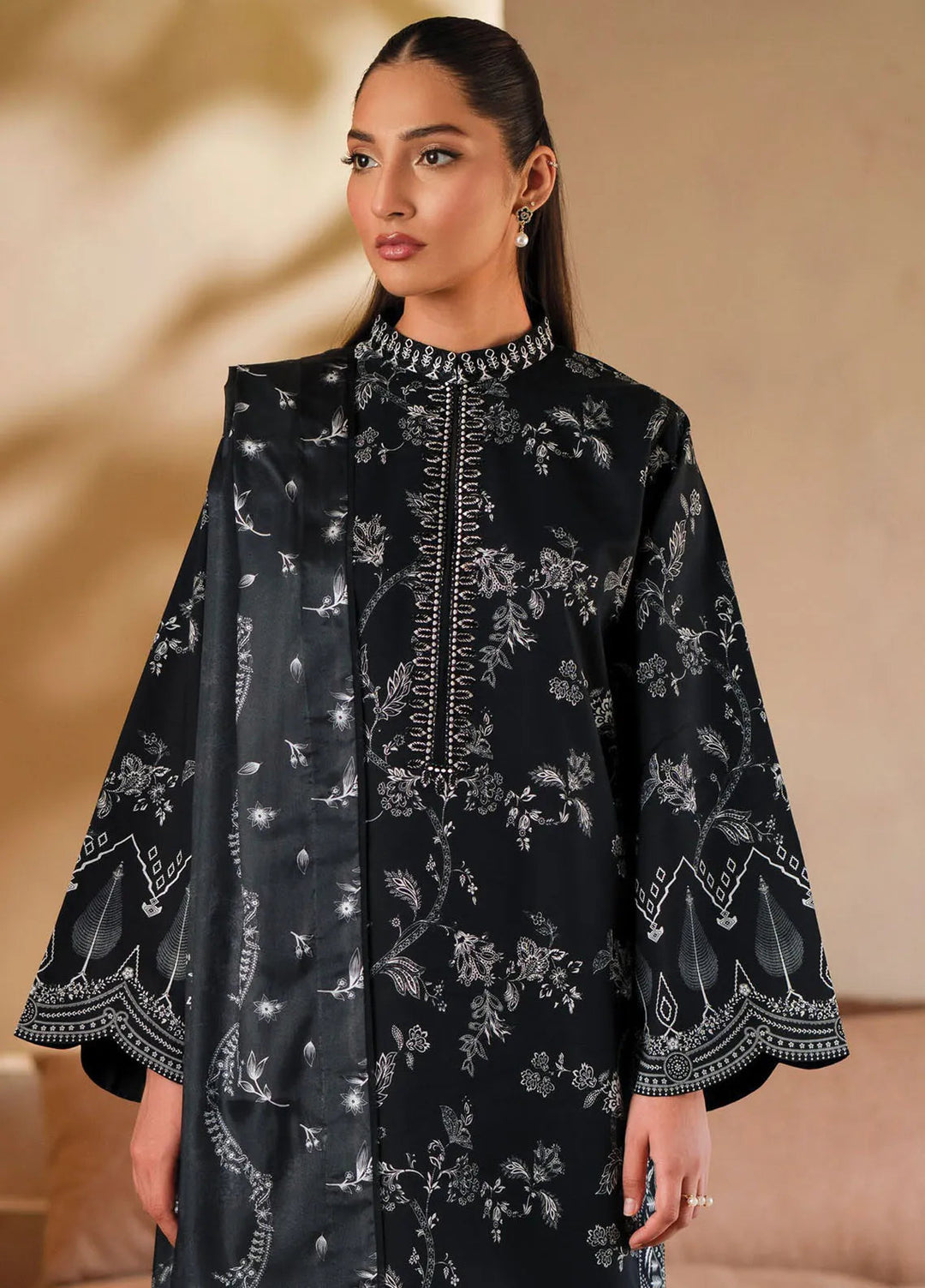 Seran Monochrome Embroidered Lawn Suit Unstitched 3 Piece SRN24M D-10 Aura - Summer Collection