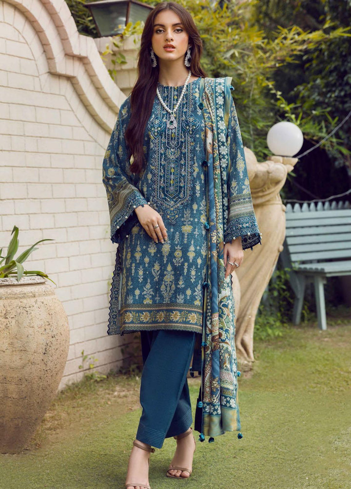 Winter Blossoms By Seran Embroidered Khaddar Suits Unstitched 3 Piece SRN22WB 08 Bluebell - Winter Collection