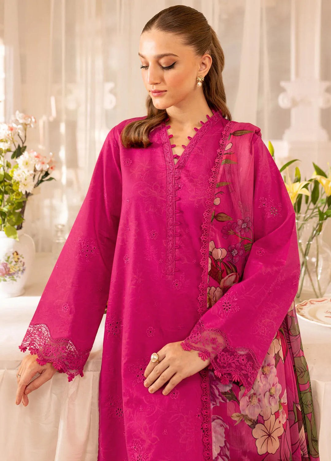 Seraya By Farasha Embroidered Lawn Suit Unstitched 3 Piece FSH24S D-01 Aster - Summer Collection