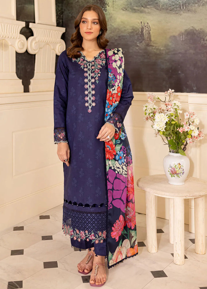Seraya By Farasha Embroidered Lawn Suit Unstitched 3 Piece FSH24S D-02 Indigo - Summer Collection