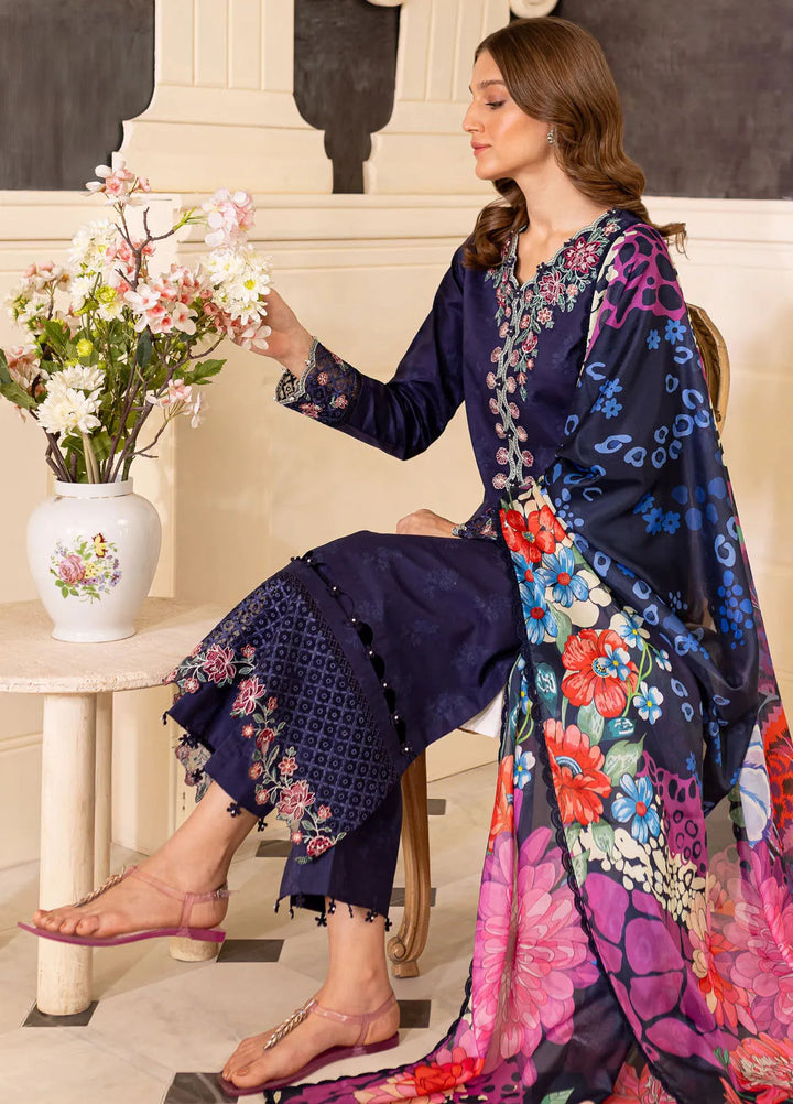 Seraya By Farasha Embroidered Lawn Suit Unstitched 3 Piece FSH24S D-02 Indigo - Summer Collection