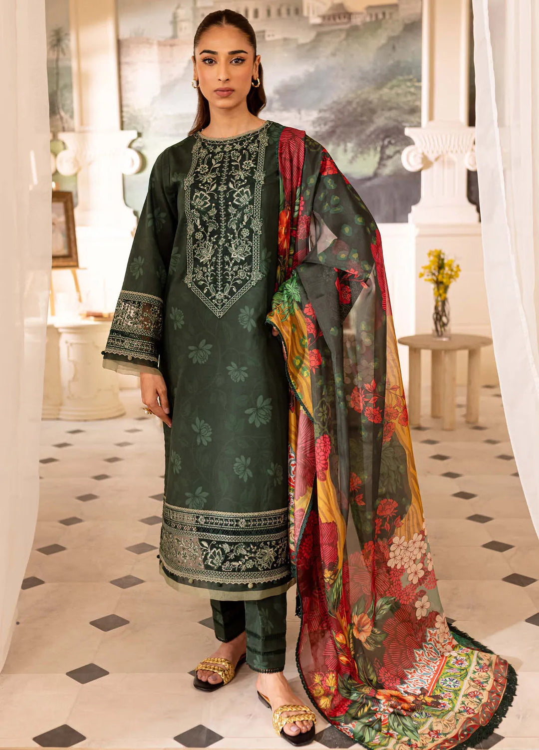 Seraya By Farasha Embroidered Lawn Suit Unstitched 3 Piece FSH24S D-06 Jade - Summer Collection
