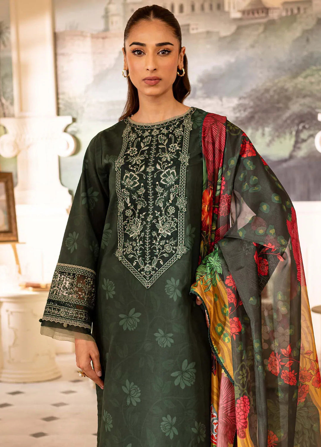 Seraya By Farasha Embroidered Lawn Suit Unstitched 3 Piece FSH24S D-06 Jade - Summer Collection