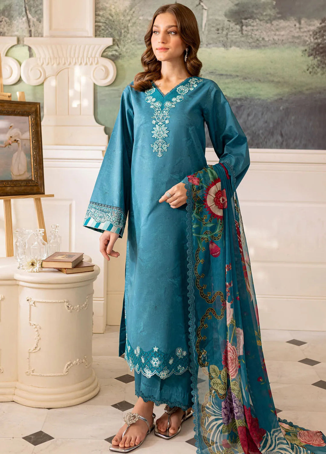 Seraya By Farasha Embroidered Lawn Suit Unstitched 3 Piece FSH24S D-08 Periwinkle - Summer Collection