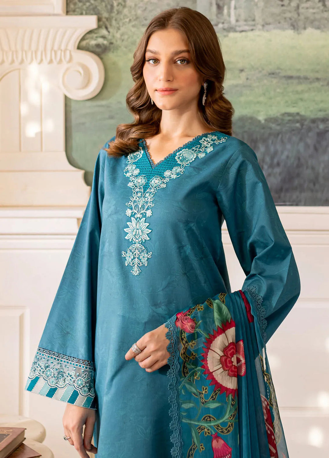 Seraya By Farasha Embroidered Lawn Suit Unstitched 3 Piece FSH24S D-08 Periwinkle - Summer Collection
