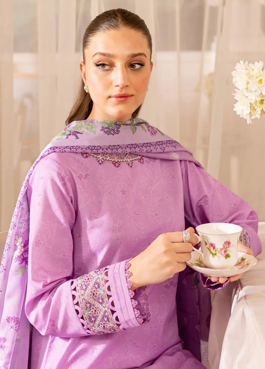 Seraya By Farasha Embroidered Lawn Suit Unstitched 3 Piece FSH24S D-09 Violet - Summer Collection