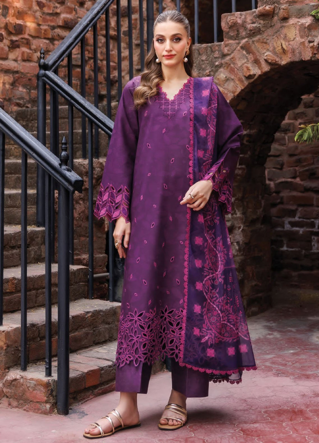 Seraya by Farasha Embroidered Lawn Suits Unstitched 3 Piece FSH25SL D-06 Wink Mist - Summer Collection