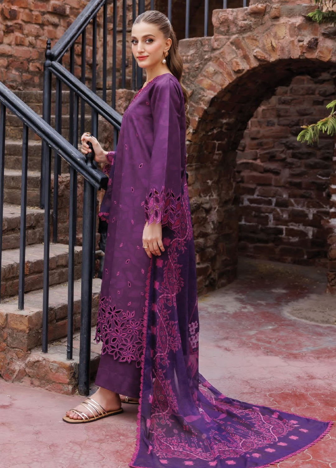 Seraya by Farasha Embroidered Lawn Suits Unstitched 3 Piece FSH25SL D-06 Wink Mist - Summer Collection