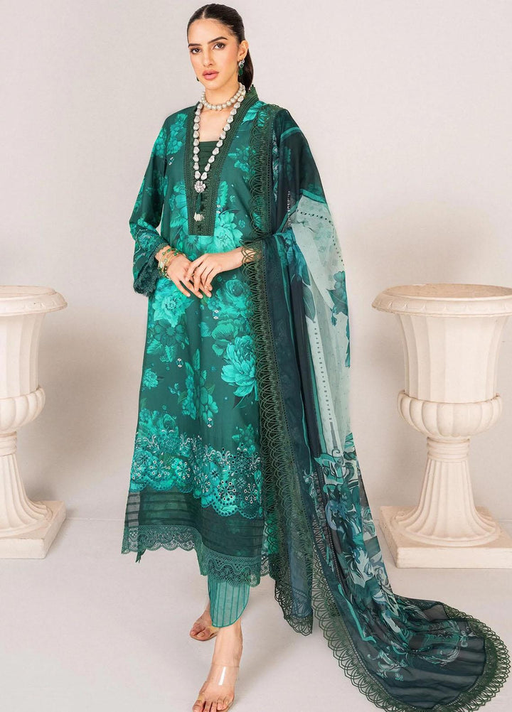 Serene By Shazme Embroidered Lawn Suits Unstitched 3 Piece SHZ23S SH-01 Emerald - Summer Collection