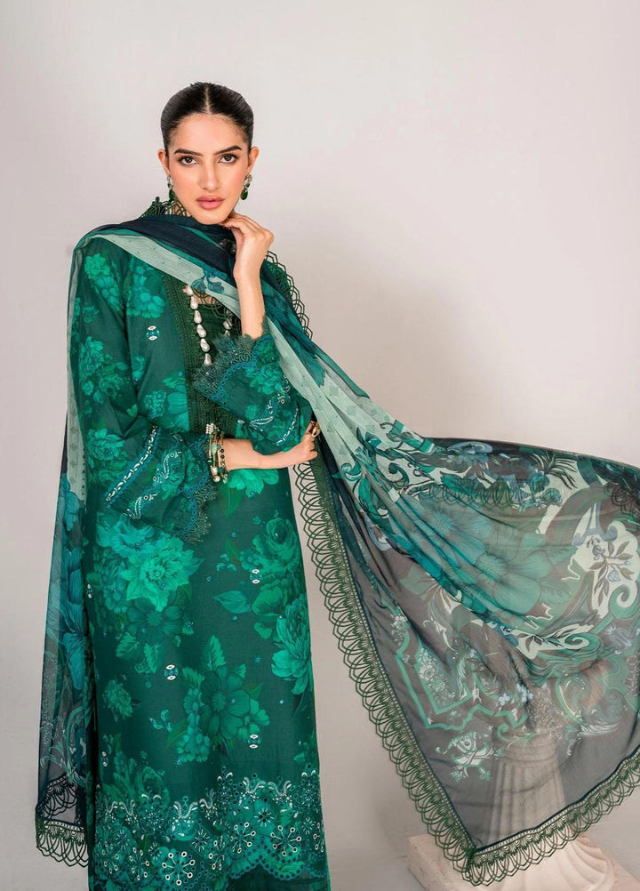 Serene By Shazme Embroidered Lawn Suits Unstitched 3 Piece SHZ23S SH-01 Emerald - Summer Collection