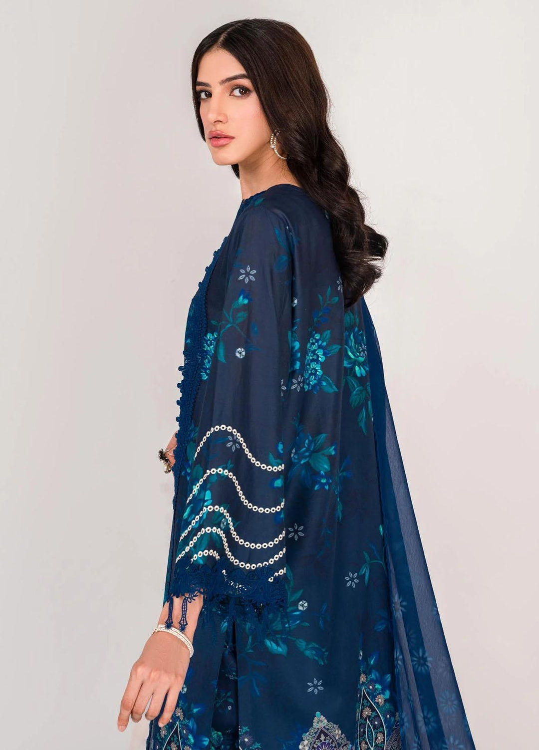 Serene By Shazme Embroidered Lawn Suits Unstitched 3 Piece SHZ23S SH-02 Sapphire Blossoms - Summer Collection