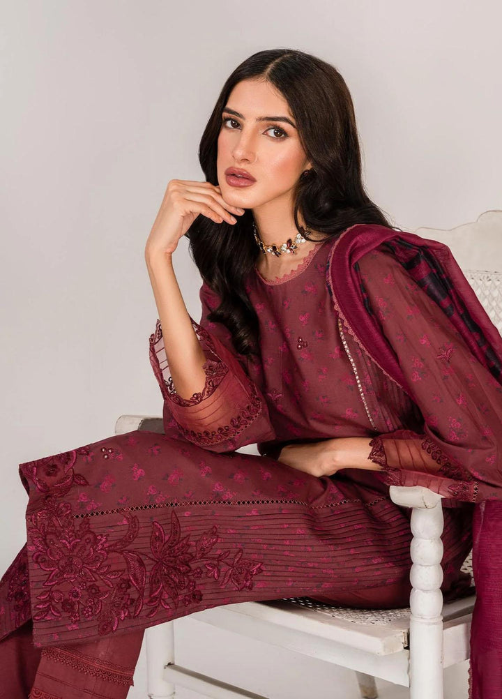 Serene By Shazme Embroidered Lawn Suits Unstitched 3 Piece SHZ23S SH-03 Majestic Maroon - Summer Collection