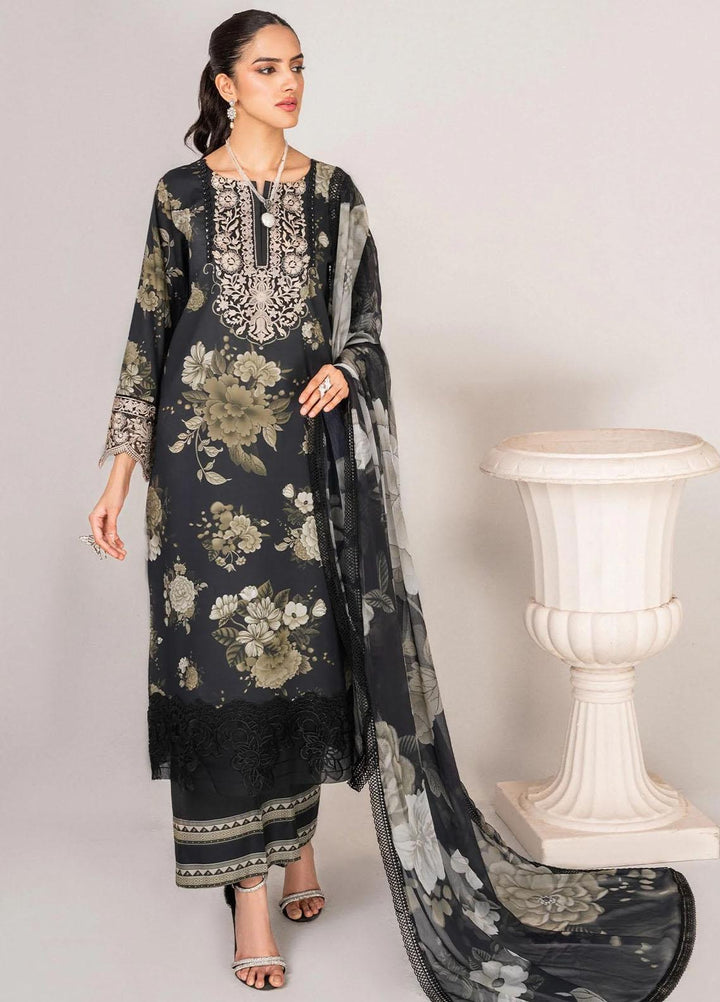 Serene By Shazme Embroidered Lawn Suits Unstitched 3 Piece SHZ23S SH-04 Floral Noir - Summer Collection