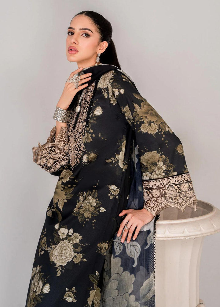 Serene By Shazme Embroidered Lawn Suits Unstitched 3 Piece SHZ23S SH-04 Floral Noir - Summer Collection