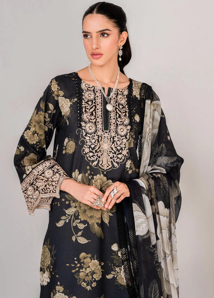 Serene By Shazme Embroidered Lawn Suits Unstitched 3 Piece SHZ23S SH-04 Floral Noir - Summer Collection