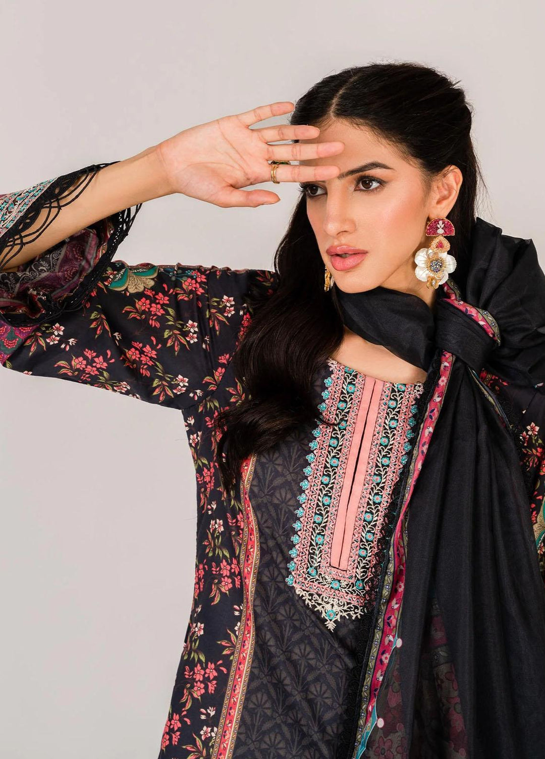 Serene By Shazme Embroidered Lawn Suits Unstitched 3 Piece SHZ23S SH-05 Inky Meadows - Summer Collection