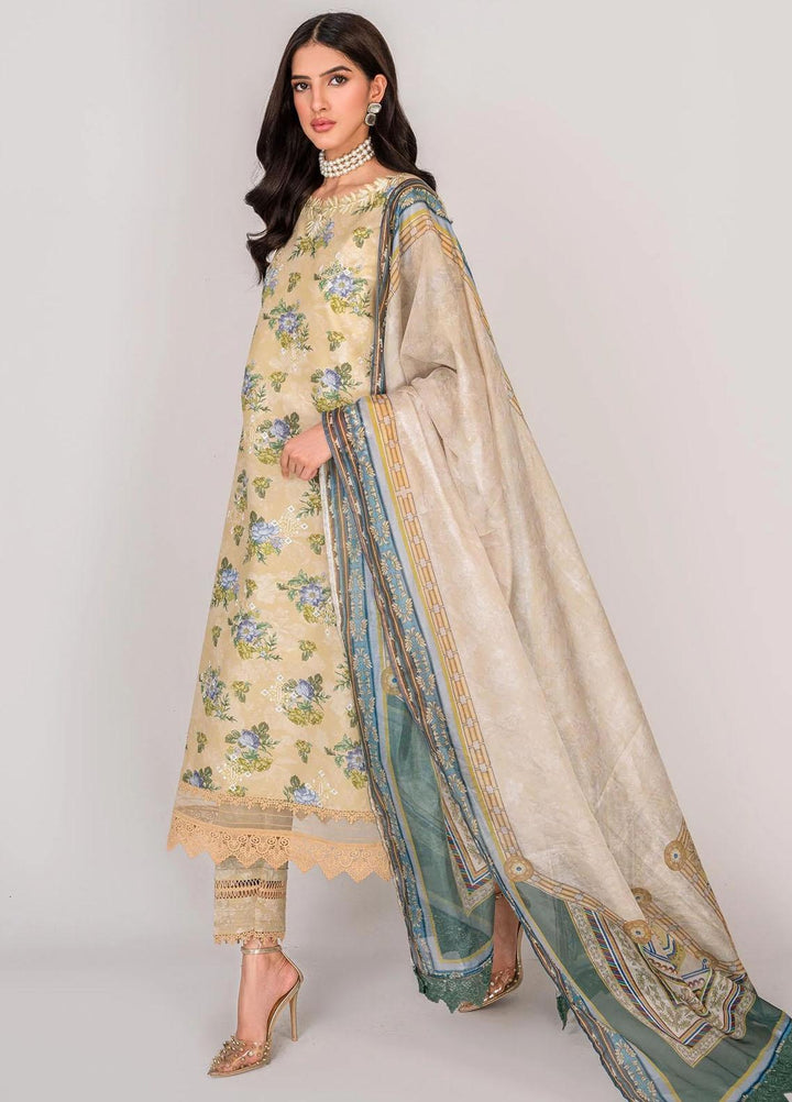 Serene By Shazme Embroidered Lawn Suits Unstitched 3 Piece SHZ23S SH-07 Buttercup Bloom - Summer Collection