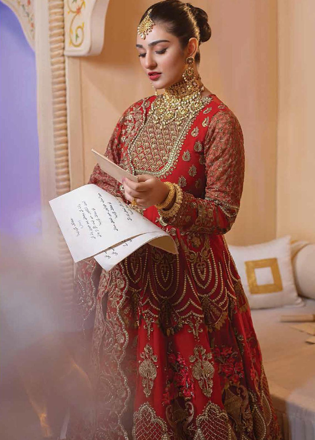 Serene Premium Embroidered Net Suits Unstitched 3 Piece S-1050 Scarlet Wine - Luxury Collection